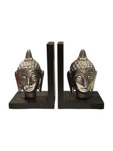 Buddha Bookends Silver Office Library Home Decor Zen Statue Set x2 Spiritual